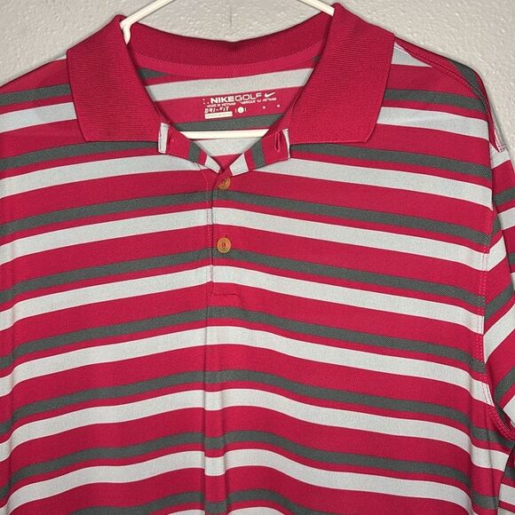 Nike Golf Fuchsia Gray Striped Polo Size Large - Picture 2 of 9